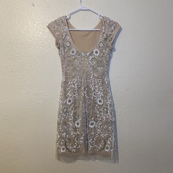 Aidan Mattox Cap Sleeve Scoop Back Beaded Sequin Sheath Party Mini Dress Sz 0 XS - Picture 6 of 10